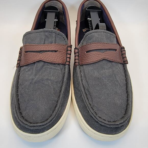 Cole Haan Penny Loafers Womens Sz 7 Gray Canvas with Brown Leather Trim Slip On - Picture 3 of 8